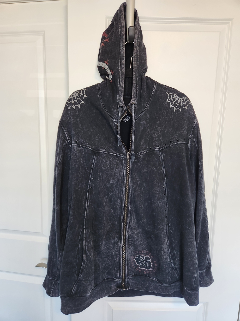 AFFLICTION, Black Hoodie with Distressed Crest Print